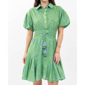 NEW IVY JANE flounced hem shirt mini dress in green